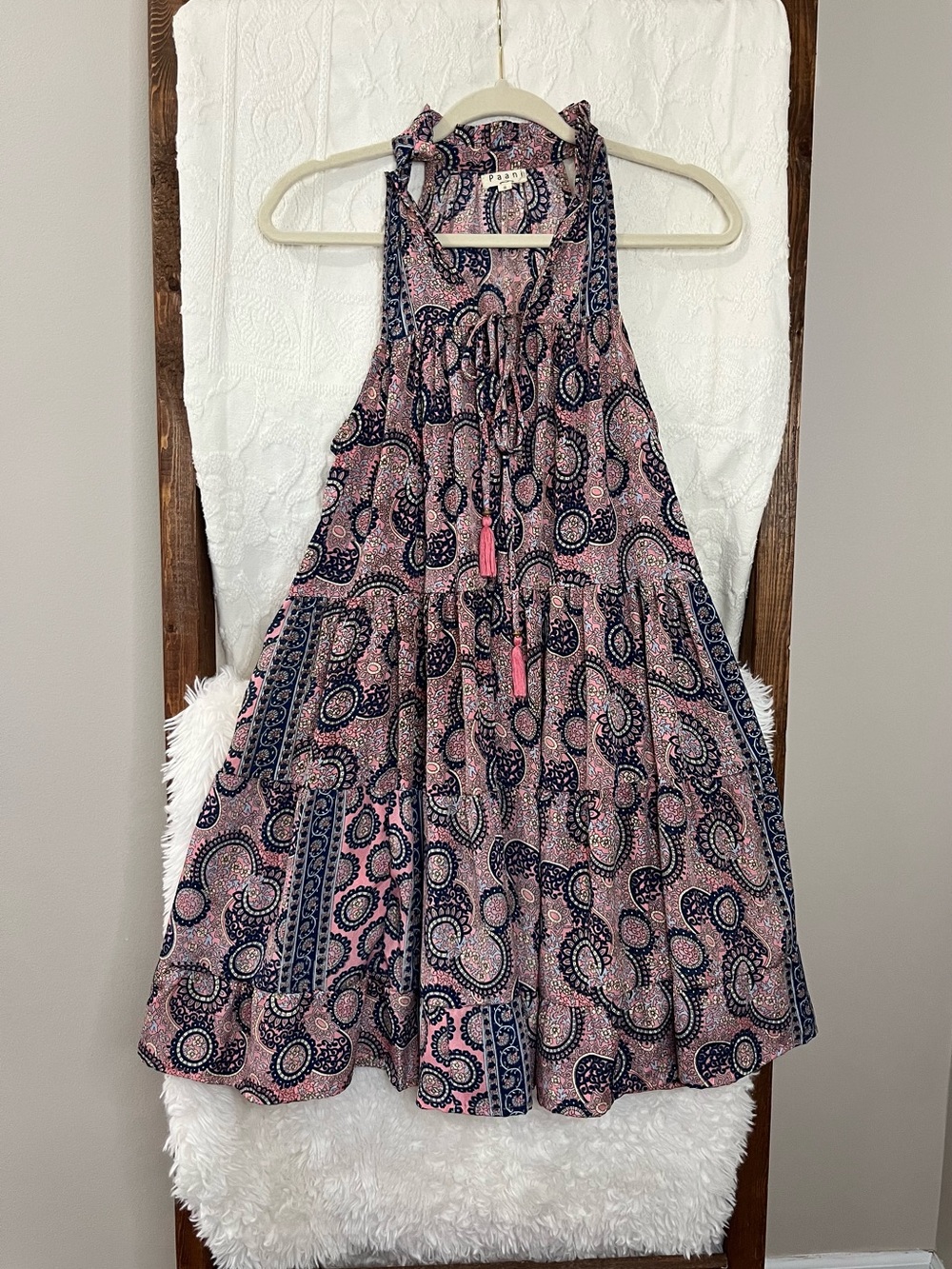 Panni Boho Paisley Tiered Halter Mini Dress - Small